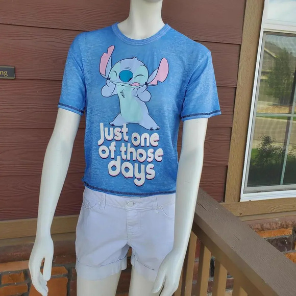 Disney Stitch Just One Of Those Days Tissue Thin Blue Graphic Tee T-Shirt XS - Picture 13 of 16